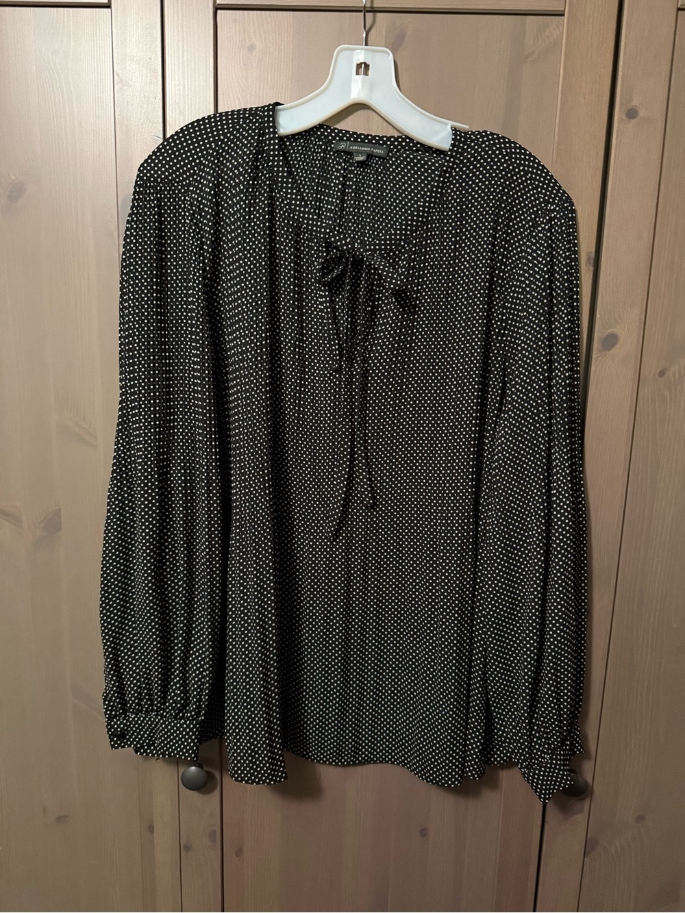 Adrianna Papell Black & White Polka Dot Tie-Neck Blouse